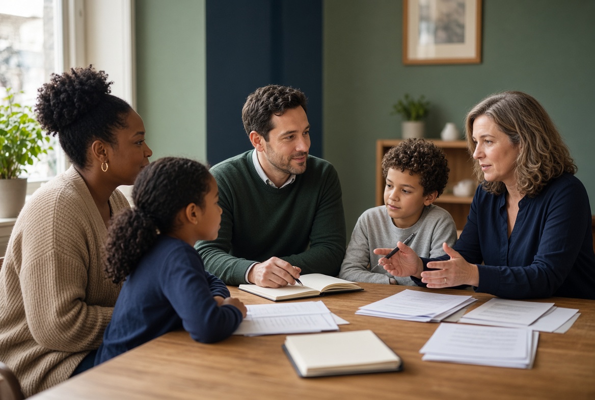 Family meeting with an SEN advocate around a table